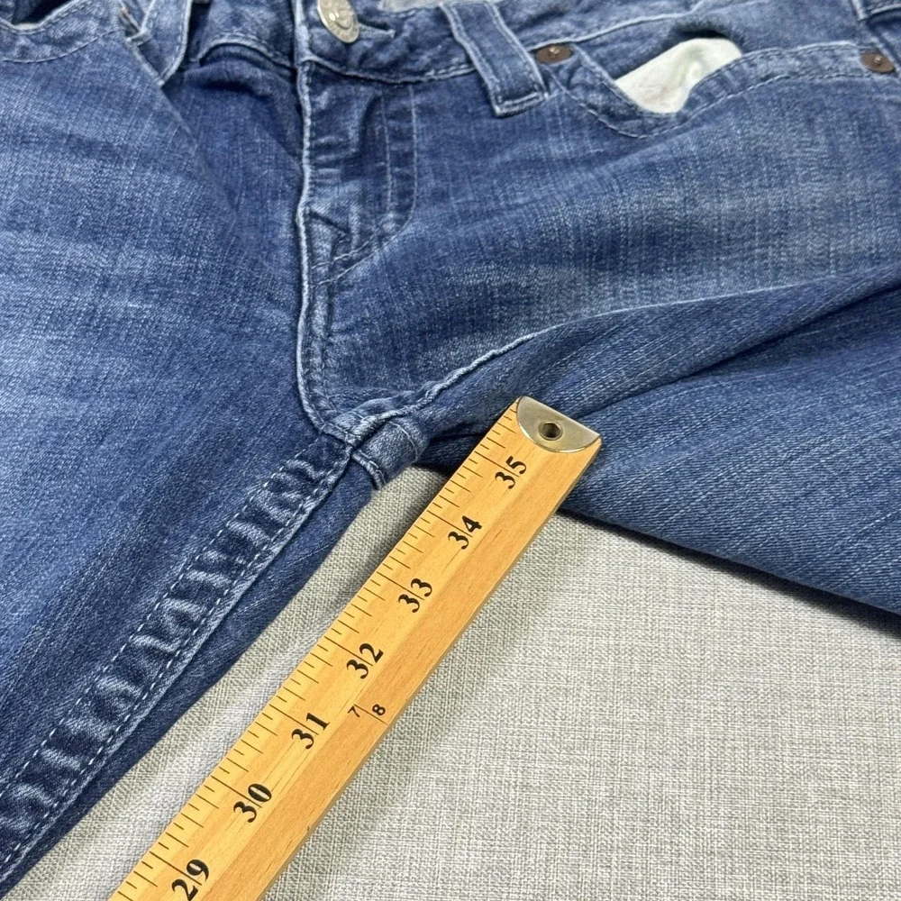 True Religion Jeans Mens 32x34 Skinny Blue Medium Wash Distressed Pockets